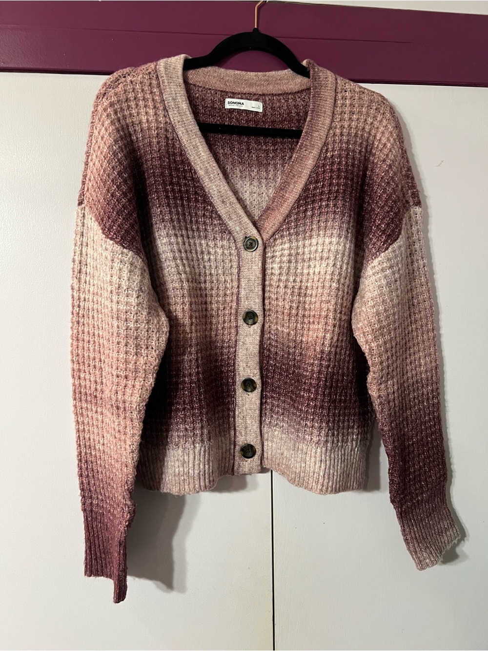 Waffle Knit Ombre Cardigan in Mauve-Pink - Sonoma